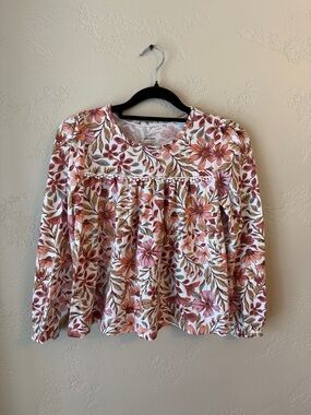 Haute Hippie Floral Peasant Blouse in Rose & Cream
